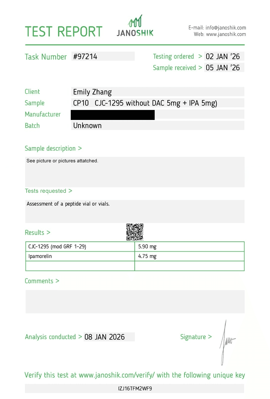 Certificate of Analysis